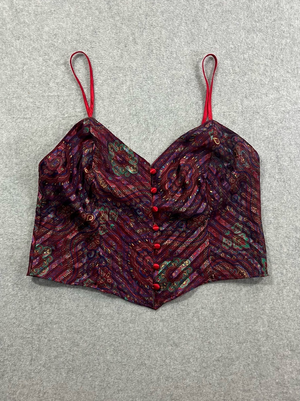 Vintage Victoria's Secret Gold Label Paisley Red Bustier Cami Top Size Medium